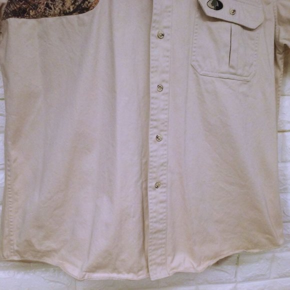 Vintage 90s Mossy Oak Shooting Shirt Shacket -XL ButtonUp Pocket Quilted SSL Tan - Picture 4 of 12